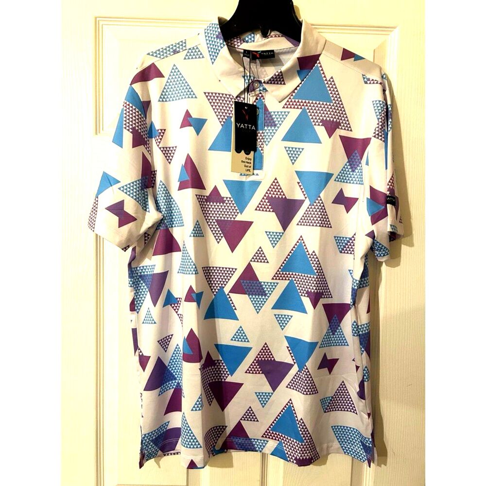 NWT Yatta Golf Polo Mens Large White Purple and Blue